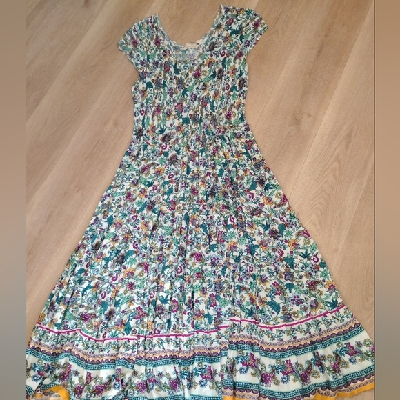 Soft Surroundings Kara Tiered Maxi/Midi Dress in Neptune Green Floral XL - Picture 2 of 7